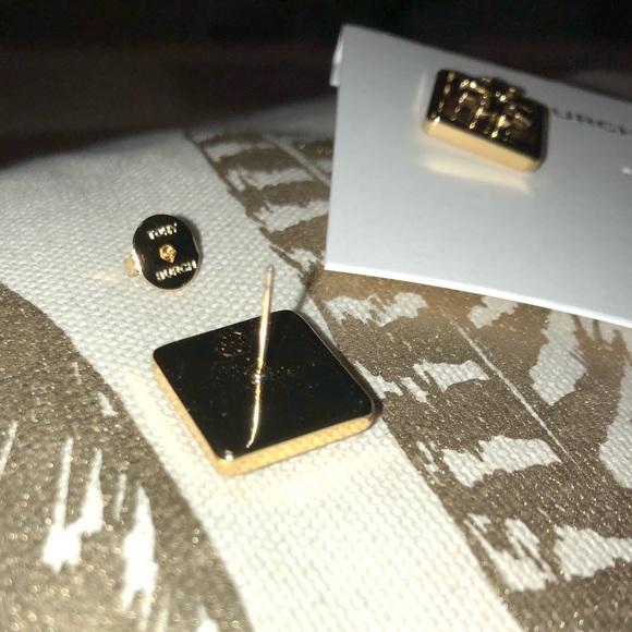 Tory Burch Gold and Brown Logo Earrings Tortoise Shell Quite Luxury Stud - Picture 6 of 8